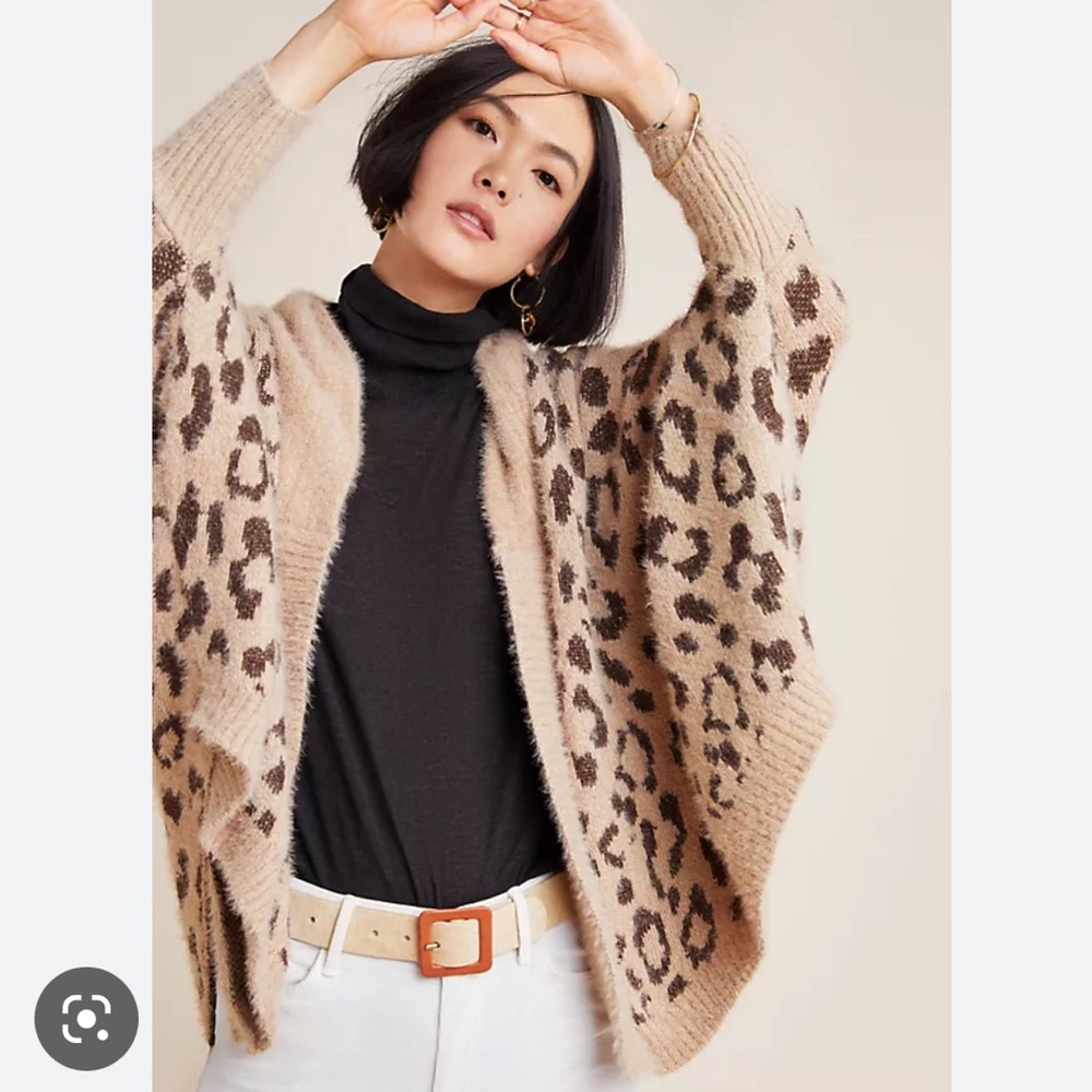 Anthropologie Akemi + Kin Brown Leopard Animal Print Louise Leopard Wrap Cardiga